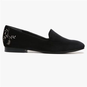Vionic Willa Velvet Loafers Slip On Shoes Embroidered Embroidery Black Gold 6.5
